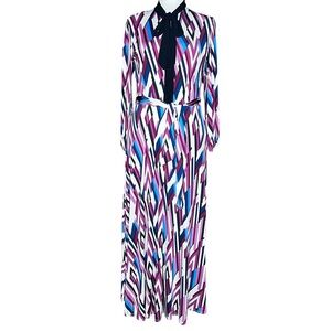 Maxi Blue/Burgundy Colorful Jersey Belted Modest Dress 
M/L